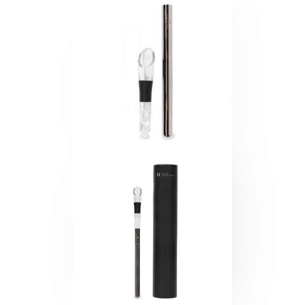 Hotel Collection Wine Chiller & Aerator Set with Black and Silver
